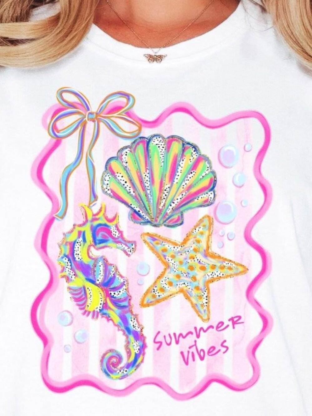 Summer Vibes Coastal Graphic T-Shirt 🐚🌊✨ | Shell, Starfish & Seahorse Tee
